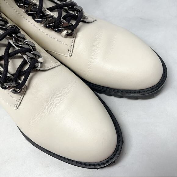 Rebecca Minkoff Janyi Chain Leather Platform Lace Up Ankle Bootie Boot White 8.5 - Picture 5 of 13